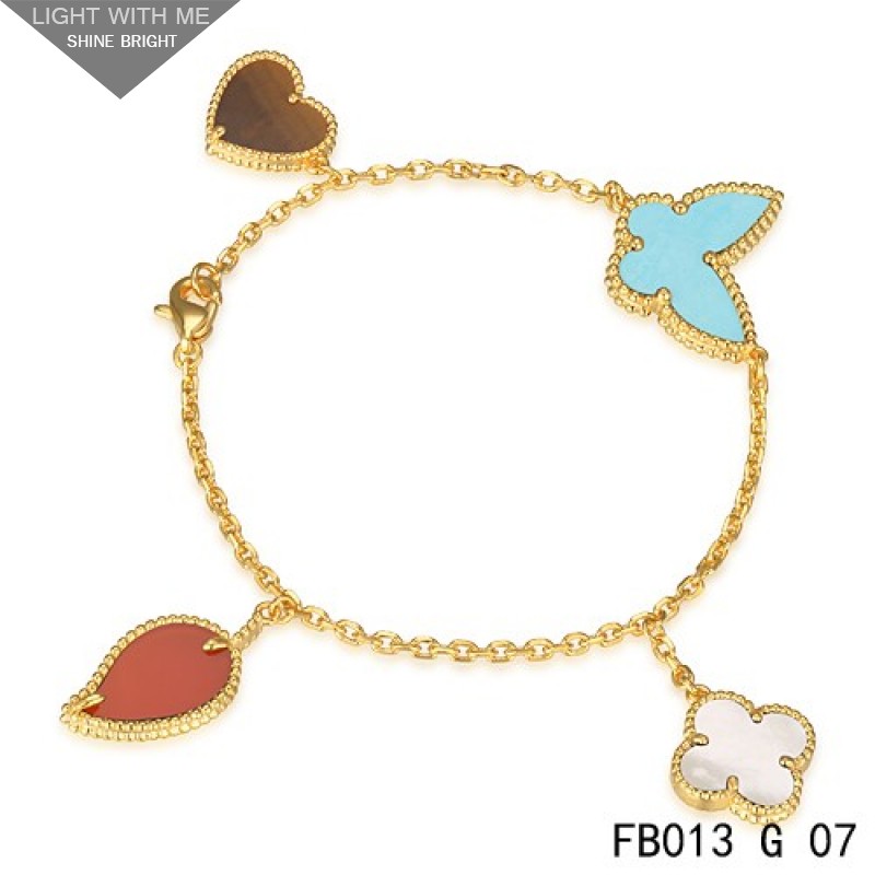 Lucky Alhambra Yellow Gold Bracelet with 4 Stone Combination Motifs CLBH0621