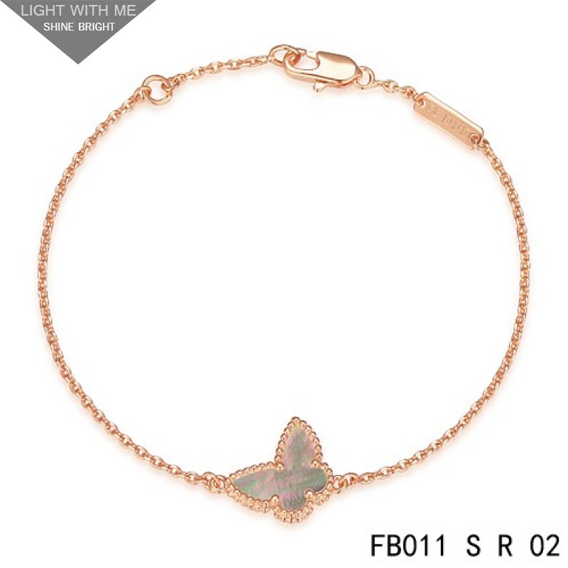 Sweet Alhambra Gray Mother-of-peral Butterfly Bracelet in Pink Gold