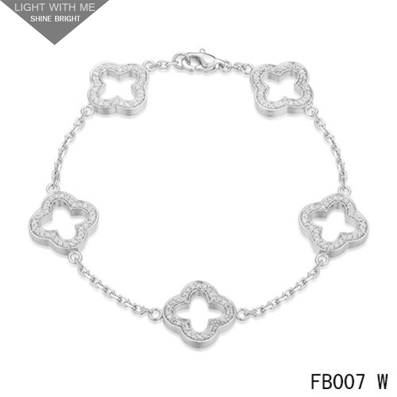 Van Cleef & Arpels Byzantine Alhambra Bracelet White Gold Pave Diamonds 5 Motifs 