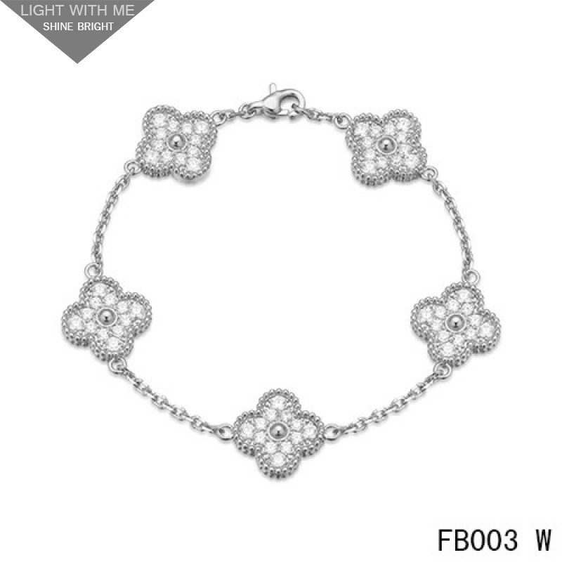 Van Cleef & Arpels Vintage Alhambra Bracelet White Gold with 5 Diamond Motifs