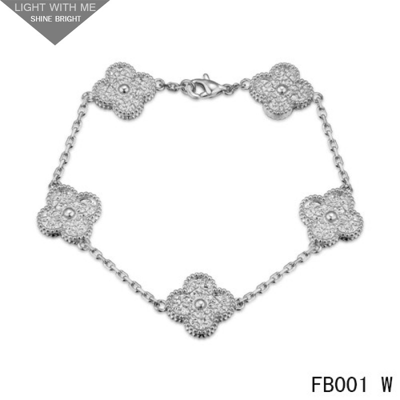 Van Cleef and Arpels White Gold Vintage Alhambra Bracelet 5 Motifs