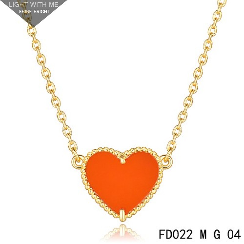 Van Cleef Arpels Sweet Alhambra Heart Necklace Yellow Gold Carnelian