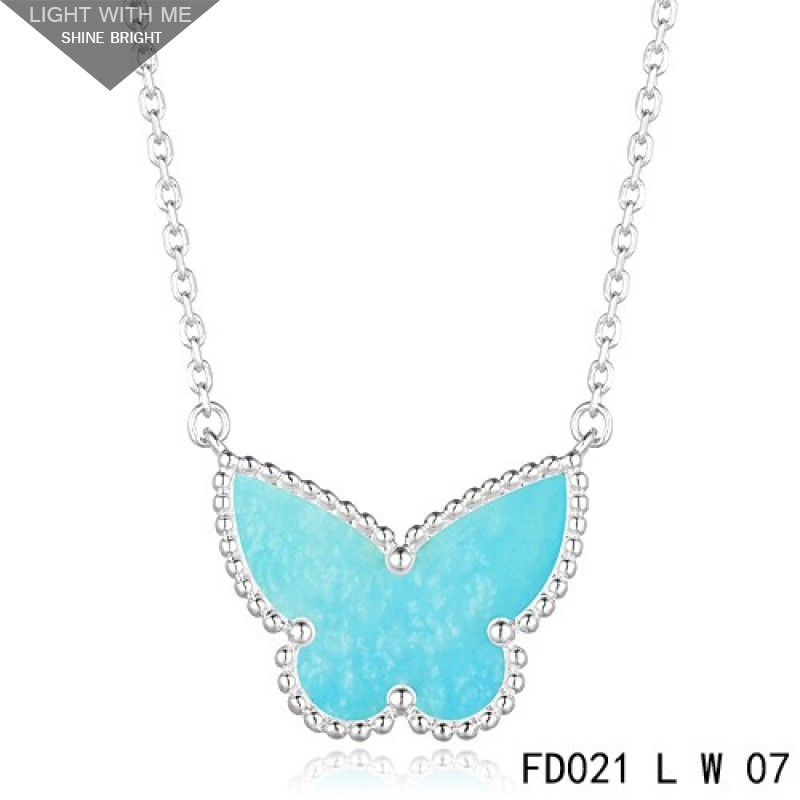 Van Cleef Arpels Alhambra Turquoise Butterfly Necklace White Gold Alhambra Necklaces - Van Cleef & Arpels Jewelry
