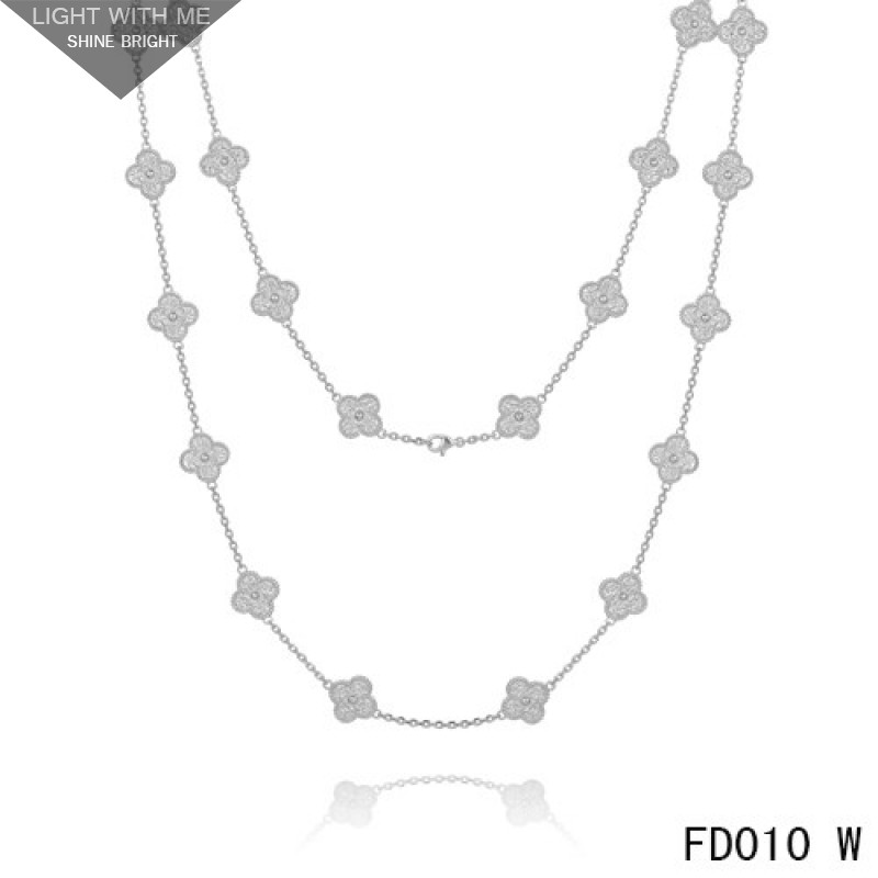 Van Cleef & Arpels Vintage Alhambra Long Necklace White Gold 20 Motifs
