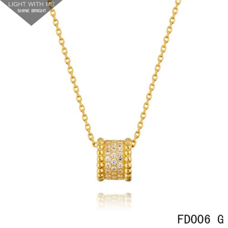 Van Cleef Arpels Yellow Gold Perlee Pendant with Diamonds 5 Rows
