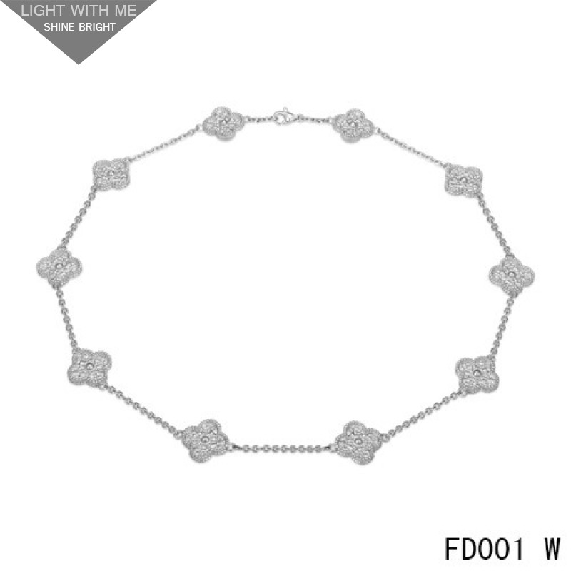 Van Cleef & Arpels Vintage Alhambra Long Necklace White Gold 10 Motifs