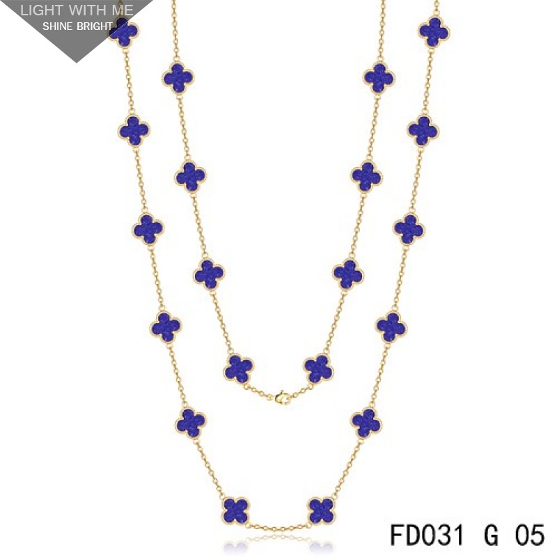 Van Cleef & Arpels Vintage Alhambra 20 Motifs Long Necklace Yellow Gold Lapis lazuli 