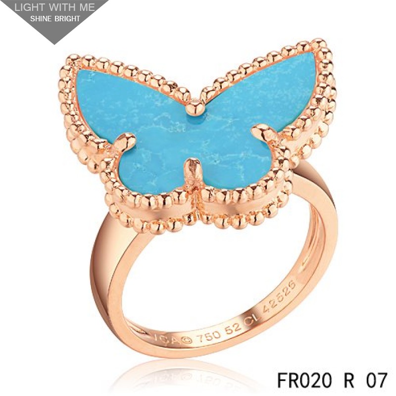 terrorist kool koepel Van Cleef and Arpels Lucky Alhambra Butterfly Ring Pink Gold with Turquoise  - Alhambra Rings - Van Cleef & Arpels Jewelry