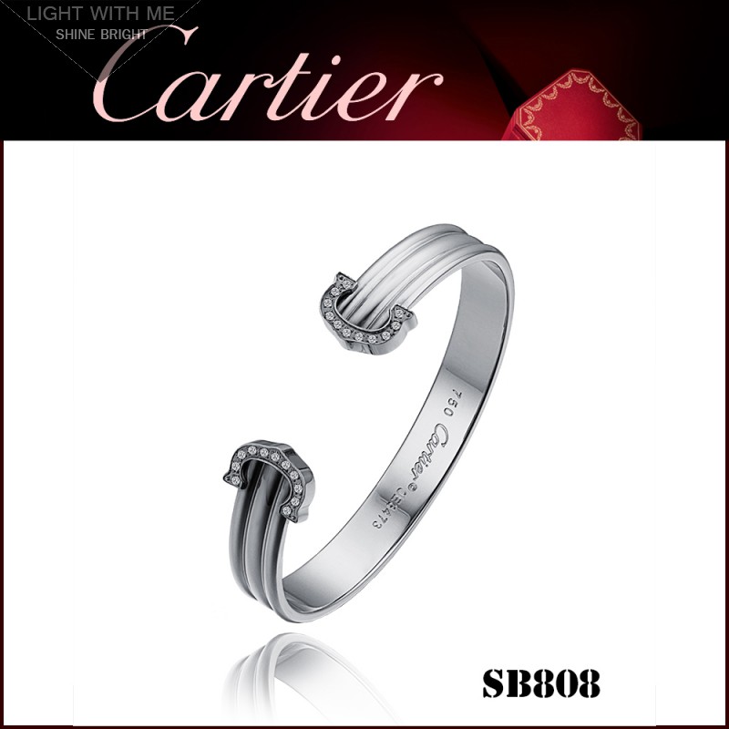 C De Cartier Cuff Bracelet in White Gold with Paved Diamonds
