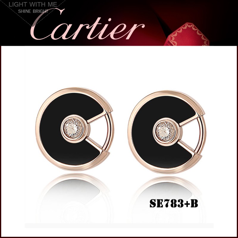 Amulette De Cartier Earrings in Pink Gold Black Onyx With Diamond
