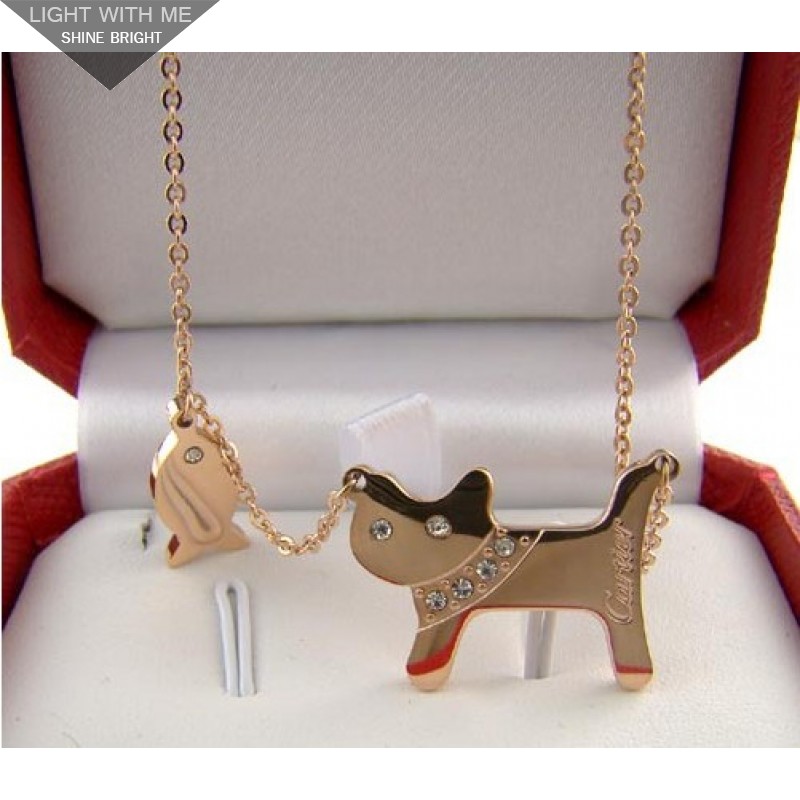cartier Cat & Fish Necklace in 18kt Pink Gold with Diamonds