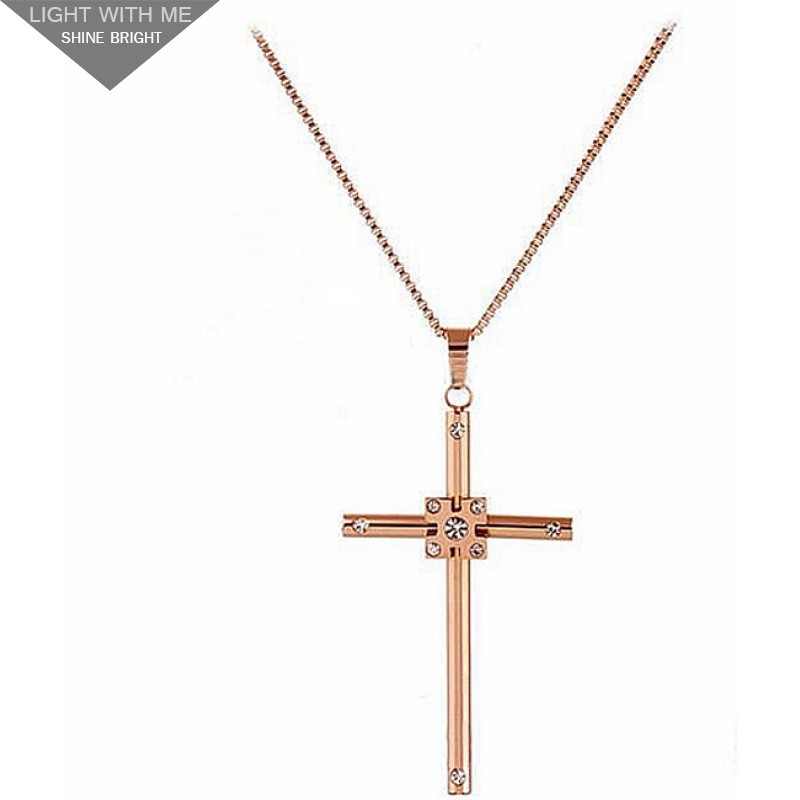 cartier Cross Charm Necklace In 18kt Pink Gold With Diamonds