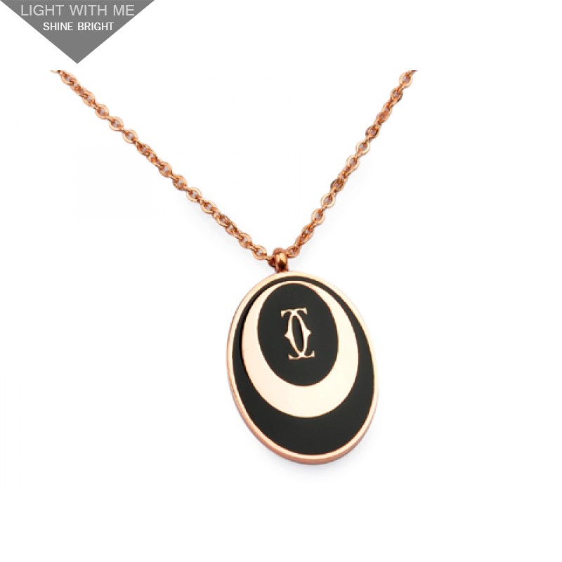 Cartier Double C Logo Necklace in 18kt Pink Gold with Black Lacquer