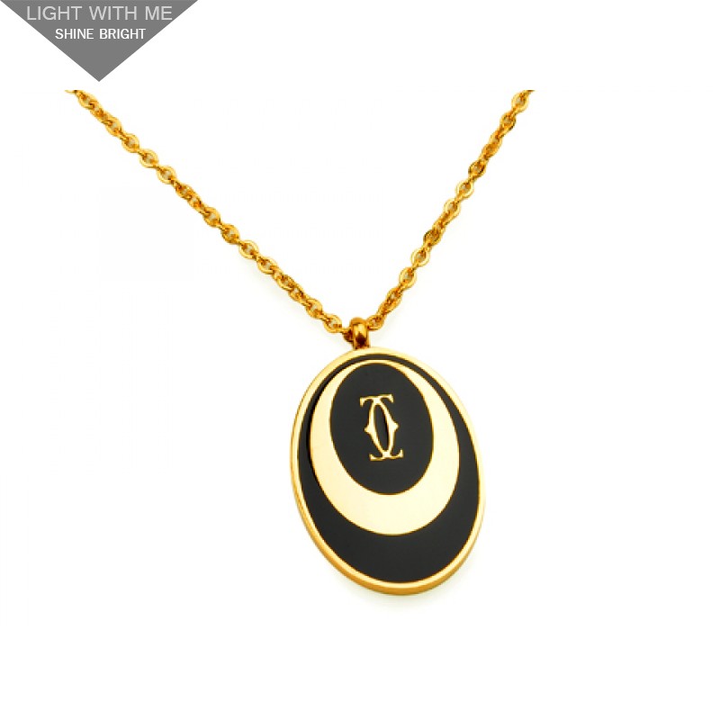 Cartier Double C Logo Necklace in 18kt Yellow Gold with Black Lacquer