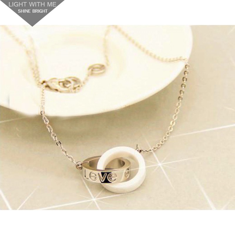 Cartier LOVE 2 Rings Charm Necklace in 18K White Gold With White Ceramic
