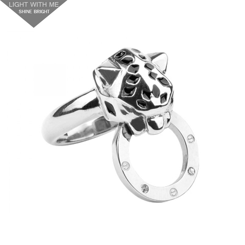 Panthere De Cartier Ring in 18K White Gold with Black Lacquer and Diamonds