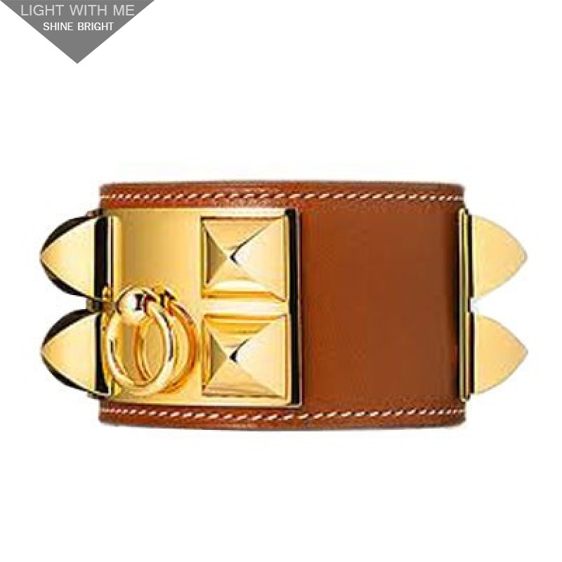 Hermes Brown Leather Collier de Chien Bracelet with Gold Plated Clasp & Hardware 