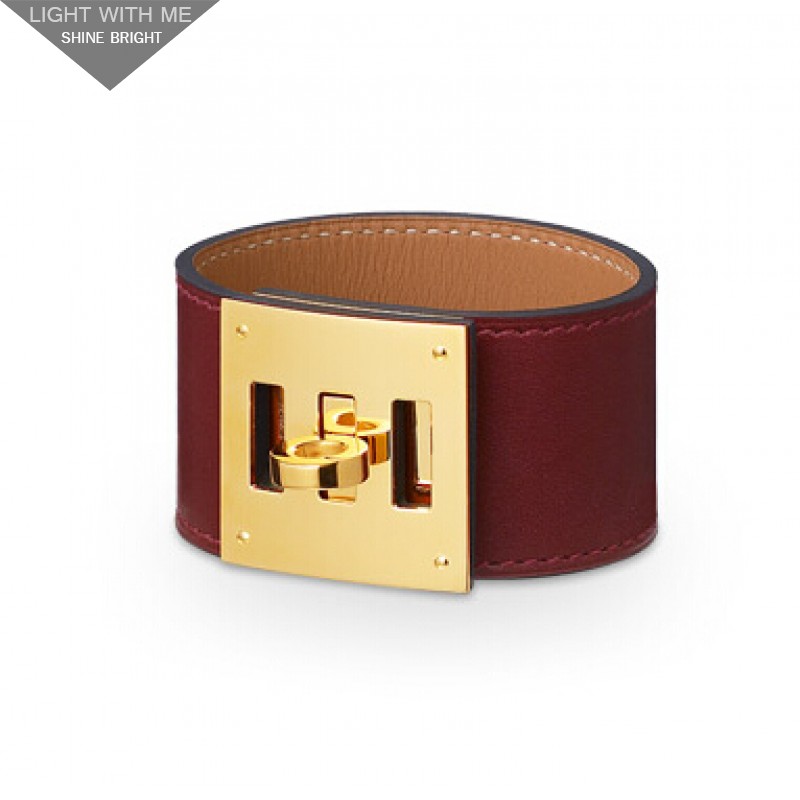 Hermes Coffee Leather Kelly Dog Bracelet with Gold Plated Clasp 