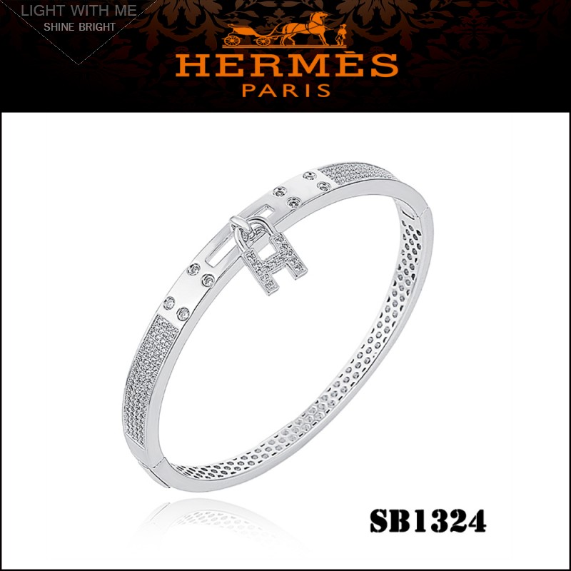 Hermes Kelly H Lock Cadena Charm Bracelet in Silver with Diamonds