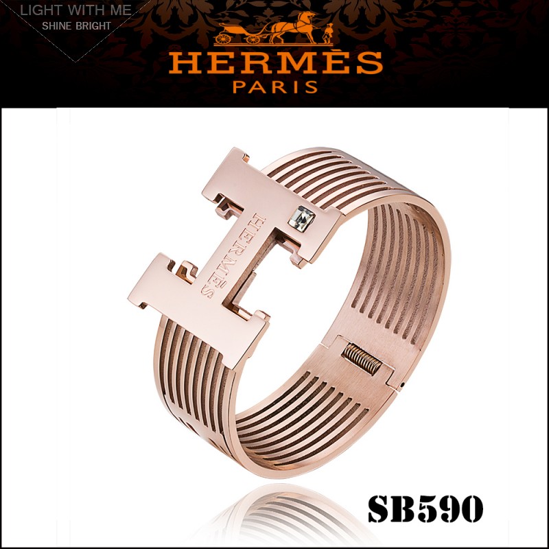 Hermes Clic Clac H Pink Gold Bracelet Paved Diamonds