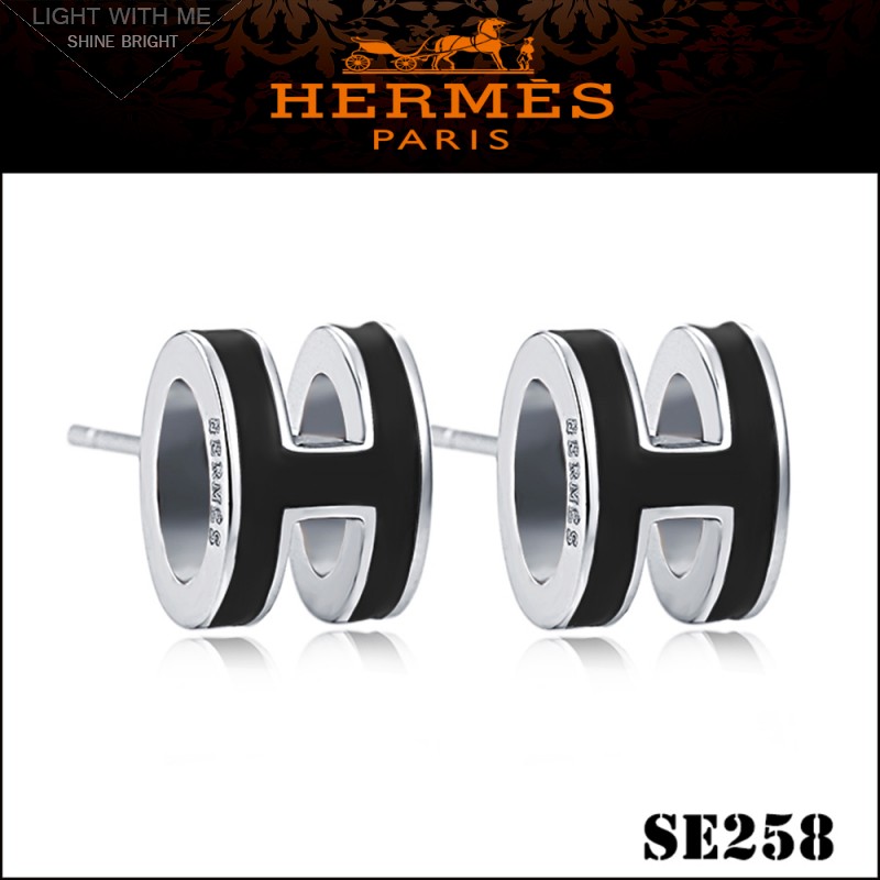 Hermes Pop H Black Enamel Earrings in Palladium 
