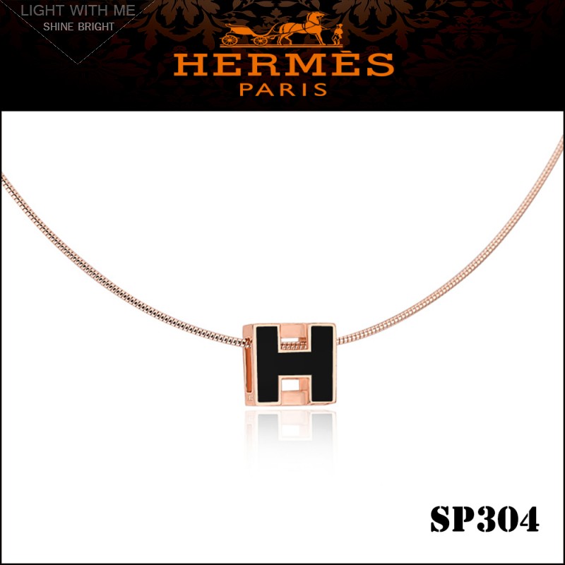 Hermes Cage d'H Black Lacquer Pendant Rose Gold 