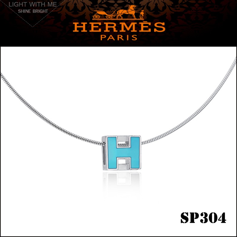 Hermes Cage d'H Paradise Blue Lacquer Pendant Palladium 