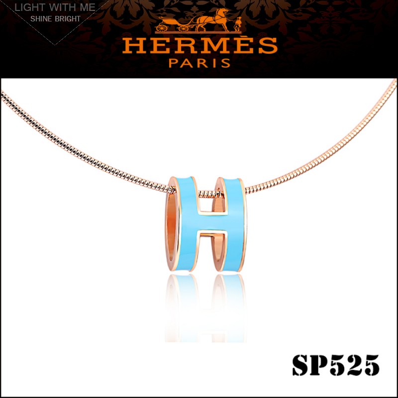 Hermes Pop H Narrow Pendant Necklace in Emerald Enamel with Rose Gold Plating