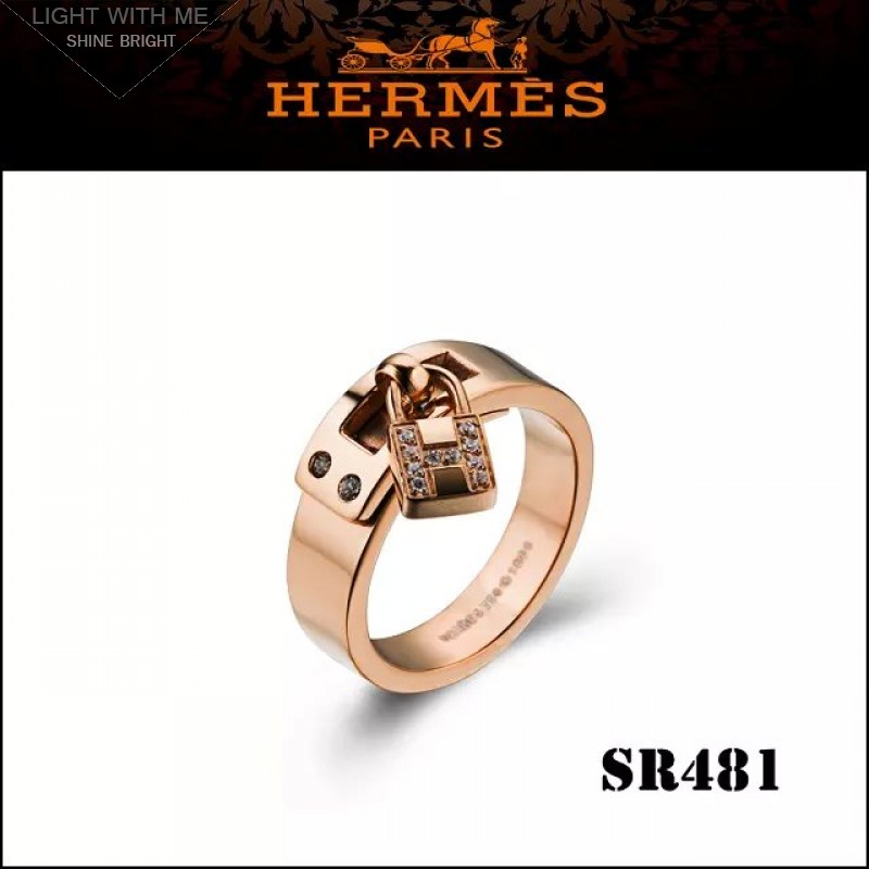 Hermes Kelly H Lock Cadena Charm Ring in Pink Gold with Diamonds