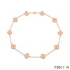 Van Cleef & Arpels Pink Gold Vintage Alhambra Necklace 10 Motifs with Pave Diamonds 