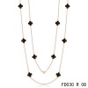 Van Cleef & Arpels Vintage Alhambra 10 Black Onyx Motifs Pink Gold Long Necklace