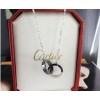 Cartier LOVE 2 Rings Charm Necklace in 18K White Gold With Black Ceramic