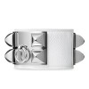 Hermes White Leather Collier de Chien Bracelet with White Gold Plated Clasp & Hardware 