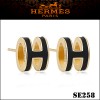 Hermes Pop H Black Enamel Earrings in Yellow Gold