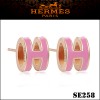 Hermes Pop H Pink Enamel Earrings in Rose Gold 