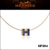Hermes Cage d'H Navy Blue Lacquer Pendant Yellow Gold 