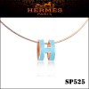 Hermes Pop H Narrow Pendant Necklace in Emerald Enamel with Rose Gold Plating