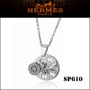Hermes Logo Silver Pendant with Diamonds