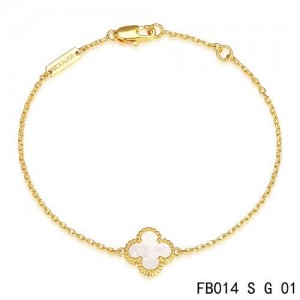 Van Cleef & Arpels White Mothe-of-parl Sweet Alhambra Clover Bracelet in Yellow Gold