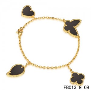 Van Cleef & Arpels Lucky Alhambra Yellow Gold Bracelet with 4 Black Onyx Motifs
