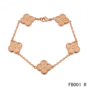 Van Cleef and Arpels Pink Gold Vintage Alhambra Bracelet 5 Motifs