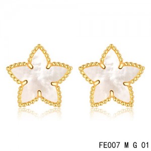 Van Cleef and Arpels Yellow Gold Sweet Alhambra White MOP Star Earstuds