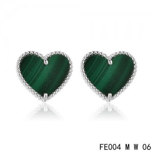 Van Cleef and Arpels Sweet Alhambra Heart Earstuds White Gold Malachite