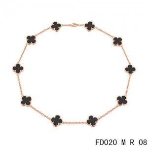 Van Cleef Arpels Vintage Alhambra Necklace Pink Gold 10 Motifs Black Onyx
