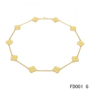 Van Cleef & Arpels Vintage Alhambra Long Necklace Yellow Gold 10 Motifs