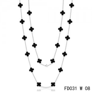 Van Cleef & Arpels Vintage Alhambra 20 Motifs Long Necklace White Gold Black Onyx 