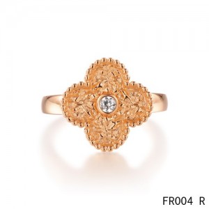 Van Cleef & Arpels Vintage Alhambra Ring in Pink Gold with Diamond