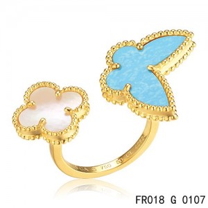 Van Cleef Arpels Lucky Alhambra Between the Finger Yellow Gold Ring Stone Combination