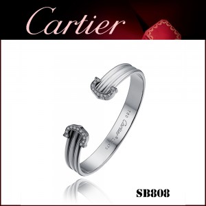 C De Cartier Cuff Bracelet in White Gold with Paved Diamonds