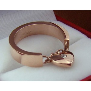 Cartier Heart Charm Ring in Pink Gold with A Diamond
